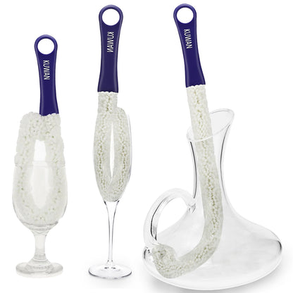 KUWAN Bottle Cleaning Brush Multi-Function Household Tools Flexible Bottle Scourer for Some Decanters, Goblets, Glasses, Cups (Long 3pcs)