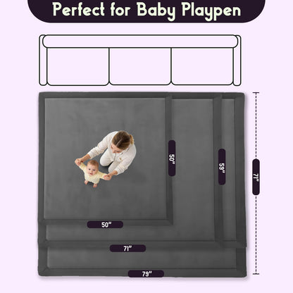 TreeBud Baby Play Mat for Floor, 1.3 Inch Thick Memory Foam Tummy Time Mat with Non Slip Backing, Soft Coral Velvet 59X79 Inch Playpen Mat Crawling Tatami for Infants Toddlers Kids, Dark Gray