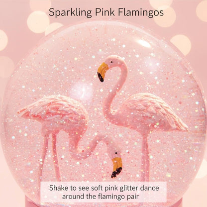 Pink Flamingo Snow Globes for Girls, 100MM Christmas Snow Globe for Kids, Glass Glitter Snowglobes for Adults Women Home Office Table Decor Birthday Valentine Gift