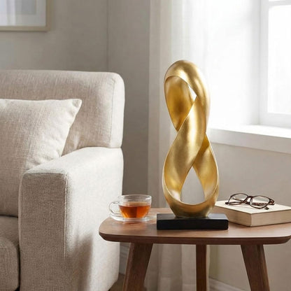 QIANLING 14.6" Tall Abstract Gold Knot Sculpture, Modern Resin Infinity Loop Statue, Modern Tabletop Decor for Coffee Table, Bookshelf, Mantel, Entryway, Living Room Office Accent Centerpiece