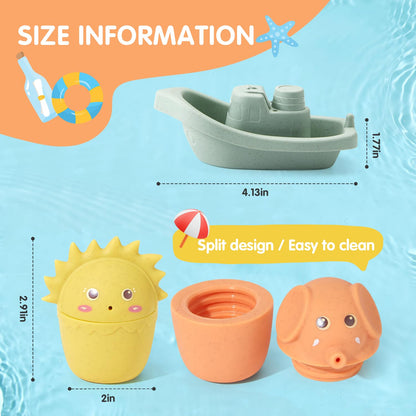 AMCHSURI Baby Bath Toys | 11PCS Mold-Free Stacking Boats & Animal Squirters | Sensory Bathtub Toys for Babies 6-12M & Toddlers 1-3Y | Water Table Pool Toys Educational Gift
