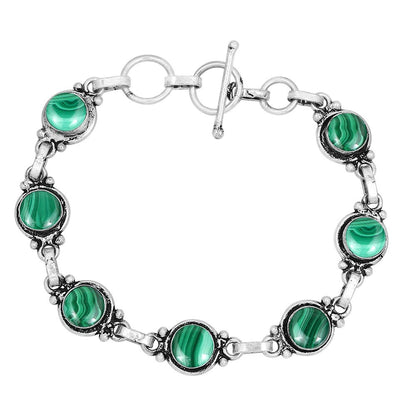 Natural Malachite 925 Silver Plated Green Gemstone Bracelet for Women - April Birthstone Vintage Style Handmade Jewelry Bracelet - Wedding Christmas Gifts for Her