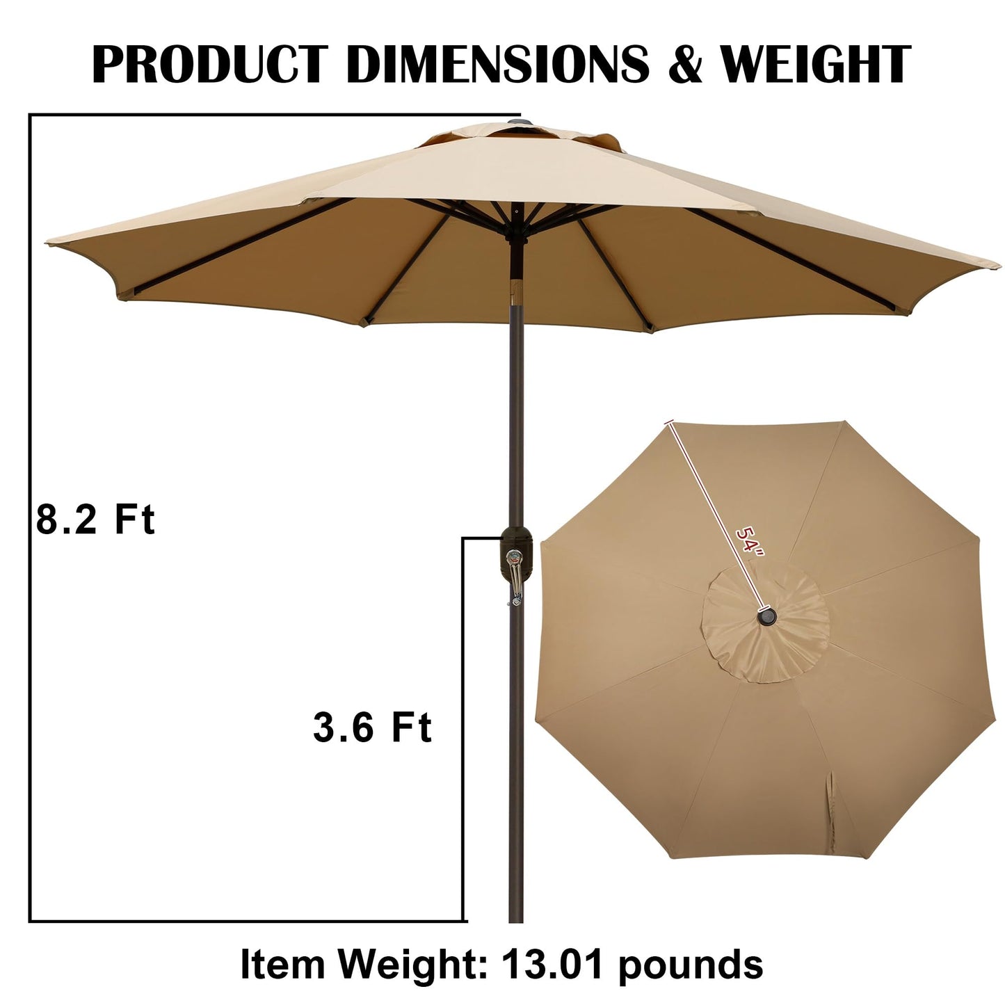 Blissun 9' Outdoor Patio Umbrella, Outdoor Table Umbrella, Yard Umbrella, Market Umbrella with 8 Sturdy Ribs, Push Button Tilt and Crank (Tan)