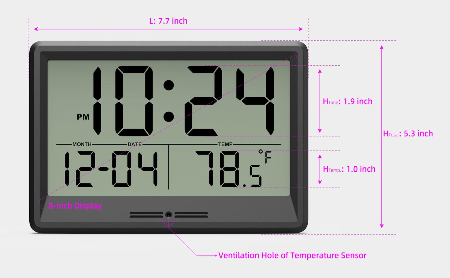 Digital Wall Clock Battery Operated, 8 Inch Small Wall Clock with Large Display, Temperature and Date | Simple Desk Clock | Silent Wall Mount Digital Clock for Bedroom, Kitchen, Living Room, Office