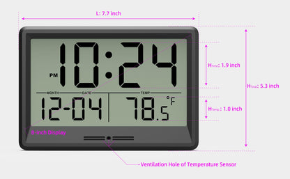 Digital Wall Clock Battery Operated, 8 Inch Small Wall Clock with Large Display, Temperature and Date | Simple Desk Clock | Silent Wall Mount Digital Clock for Bedroom, Kitchen, Living Room, Office