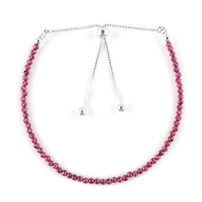 ZEMBIENCE Natural Rhodolite Garnet Gemstone Bolo Bracelet, Micro-Faceted Beads, Chakra Healing Crystals, Silver Plated, Adjustable Slider, Handmade, Women Jewelry, Valentine Gift for her, Size 10"