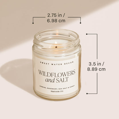 Sweet Water Decor Salt and Sea Candle - Sea Salt, Citrus, Amber, Musk, Beach Scented Soy Candles for Home - Coastal Decor for Beach Lovers - 9oz Clear Jar, 40 Hour Burn Time, Made in The USA