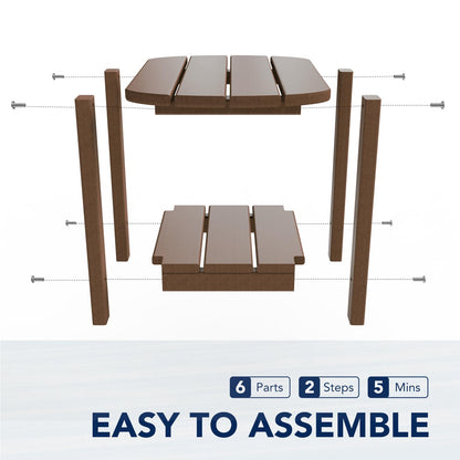 nalone Adirondack Side Table 16.5" Outdoor Side Table HDPE Plastic Double Adirondack End Table Small Table for Patio(Wood)