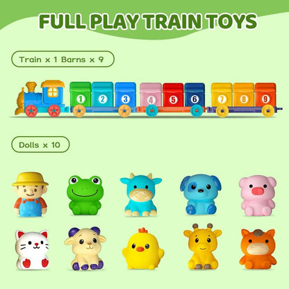 Toddler Learning Toys for 2 3 Year Old-Counting Matching & Sorting Activity Montessori Train Toys with Farm Animals Finger Puppets Birthday Gift for Baby Boys Girls