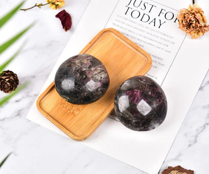JIC Gem 2 Pcs Polished Rubellite Tourmaline Palm Stones Pocket Worry Stones Crystal Healing Irregular Gemstone Chakra Reiki 2 Inch