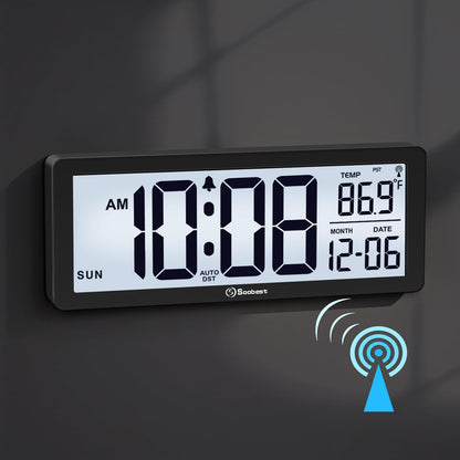 Soobest 8.5" Atomic Digital Wall Clock, Never Needs Setting, Auto Time Sync, Accurate & Easy to Use Clock with Backlight, Battery Operated, Temperature, Date, Auto DST, 4 Time Zones
