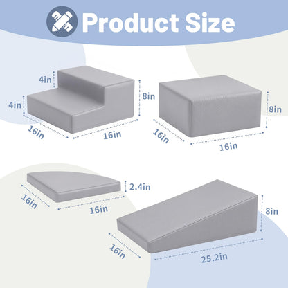 4-Piece PU Leather Baby Foam Climbing Blocks for Toddlers - Soft Play Climbing Toys for Toddlers - Foam Climbing Set for Crawling and Sliding Indoor (Gray)