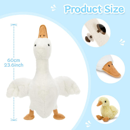 Tezituor Goose Stuffed Animal with Babies&Eggs, 23.6" Large Goose Plush Hugging Pillow Soft Swan Plushies Toys Birthday Christmas for Kids Boys Girls