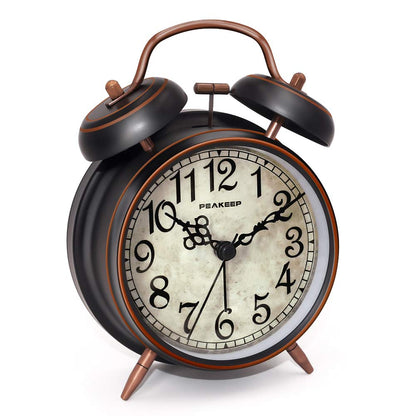 Peakeep Retro 4.5 inches Battery Operated Twin Bell Loud Alarm Clock (Black with Arabic)