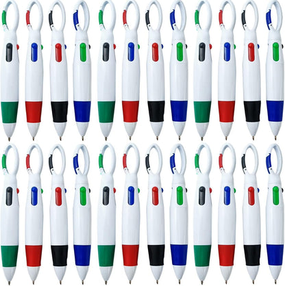 NSBELL 24PCS Plastic Carabiner Shuttle Pens 4-in-1 Retractable Ballpoint Pens Multicolor Pens with Buckle Keychain on Top for Office School Supplies Students Children Gift