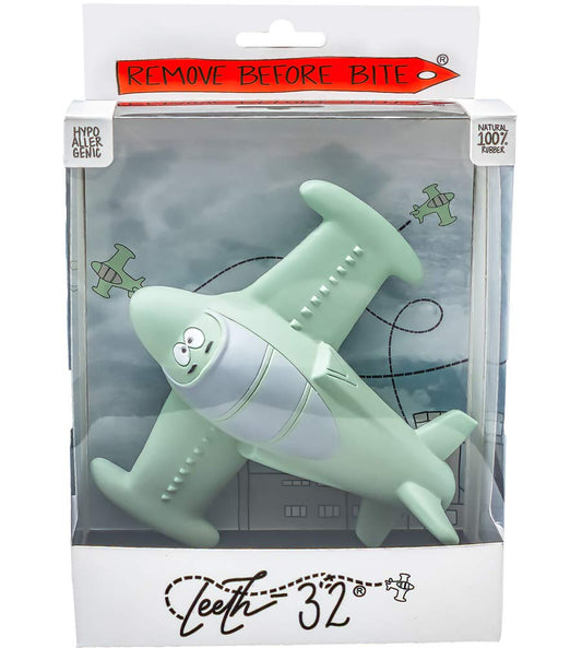 Chewy, The Teeth-32 Airplane Teething Toy 100% Natural Havea Rubber Green