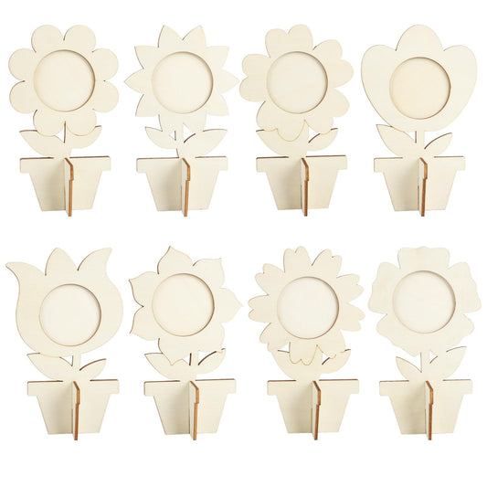 8Pcs Flower Spring Wood Crafts to Paint, Wooden Flowers Picture Frame for Craft, 3D Unfinished Spring Picture Frame Craft for Painting, DIY Mother’s Day Gifts Flower Cutouts for Painting Decorations