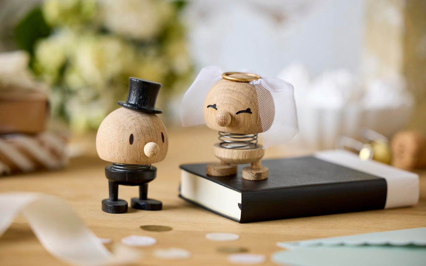 Hoptimist Wedding Groom Raw Oak, Wood, Home Decor Ornament - Scandinavian Design, Wood W/Metal Spring, Small - Creates cheerful movement