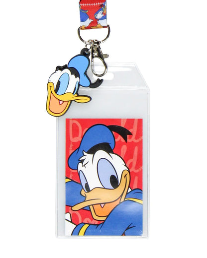 Disney Classic Donald Duck Reversible Lanyard with Clear ID Badge Holder and 2" Donald Rubber Charm
