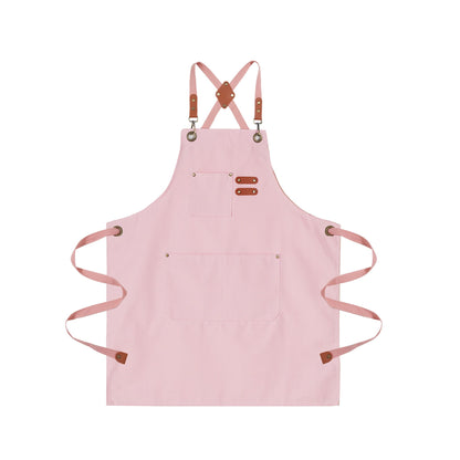 ARBINSON Chef Aprons for Men Canvas Apron with Large Pockets and Adjustable Neck Strap for Cooking, BBQ, Gardening (Pink)
