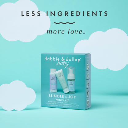 Dabble & Dollop Baby Minis Kit – Fragrance-Free, Tear-Free Shampoo & Body Wash, Bubble Bath and All Over Lotion, Travel Size Baby Toiletries or Gift Set for Newborns & Sensitive Skin