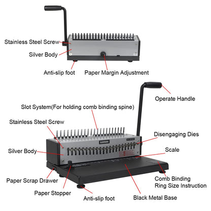 Rayson SD-1501A21 Binding Machine with Combs Set - 21 Hole / 200 Sheets Comb Binder for Punching or Binding