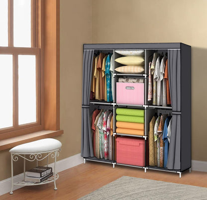YOUUD Portable Closet 50 Inch Wardrobe for Hanging Clothes with Non-Woven Fabric Cover, 4 Hang Rods and 4 Storage Organizer Shelves, Black, Quick and Easy Assembly