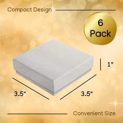 Prestige & Fancy Jewelry Gift Boxes 6 Pack 3.5x3.5x1 inch Cardboard Jewelry Box, Cotton Filled Small Gifts Boxes With Lids | For Earring, Bracelet, Necklace, Gift Card Boxes For Presents