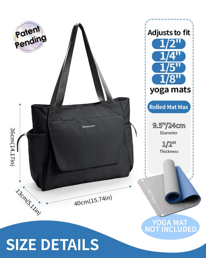 sportsnew Yoga Mat Bag Tote Yoga Gym Bags For Women Men with Waterproof Wet Pocket & Hook-and-loop, Quick Access Storage Yoga Mat Bag Carrier, Black