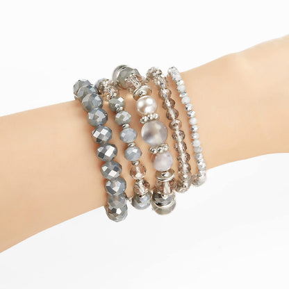 Noessla Beaded Boho Stretch Bracelet Colorful Stackable Crystal Beads Bracelets Trendy Costume Jewelry Mothers Day Gifts for Women(21-Grey)