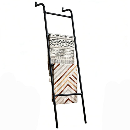 Blanket Ladder, 4 Tier Ladder Shelf 5 FT Decorative Ladder Shelf Stand, Decorative Wall Leaning Farmhouse Quilt Display Holder Dust-proof Metal Towel Rack Holder for Living Room & Bedroom (Black)