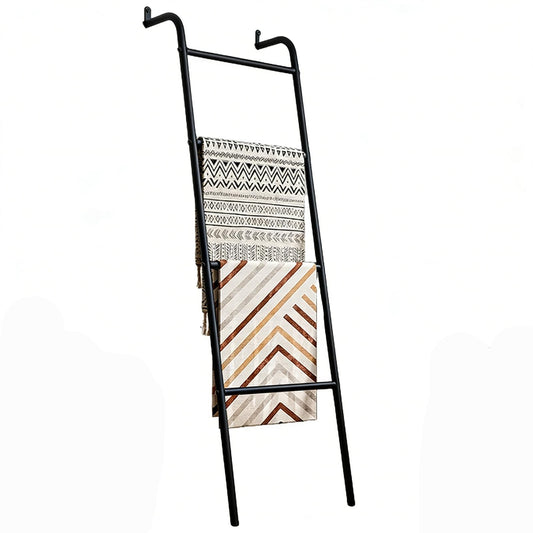 Blanket Ladder, 4 Tier Ladder Shelf 5 FT Decorative Ladder Shelf Stand, Decorative Wall Leaning Farmhouse Quilt Display Holder Dust-proof Metal Towel Rack Holder for Living Room & Bedroom (Black)