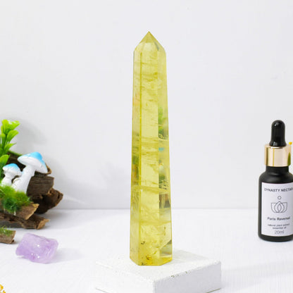 Apengshi 1PCS Natural Crystal Citrine Tower 5.9"-6.3" (15-16cm) 6 Faceted Single Point Prism Healing Crystal Wand for Meditation Reiki Chakra Therapy