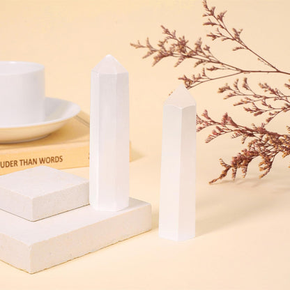 ZHIYUXI 3.7-4" Selenite Crystal Tower Gemstones Gifts Stone 1 Pc Large Crystals Hexagonal Pointed Crystal Wand Reiki Energy Balancing Meditation Therapy Decoration