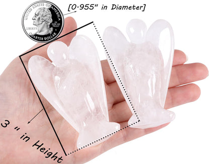 QINJIEJIE 3" Quartz Crystal Angel Decor Healing Statue - Polished Gemstone Big Guardian Angels for Office, Desk, Room - White Crystal Decorations, Spiritual Gifts