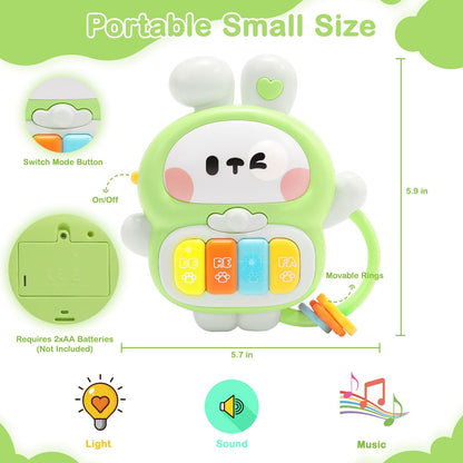 Redbeann Baby Musical Toys 6-12 Months, Rabbit Piano for Baby Musical Toys for Toddlers 1-3, Busy Board with Music & Light, Birthday Toy for Infant Toddler 1 Year Old Boy Girl Gifts (Green)