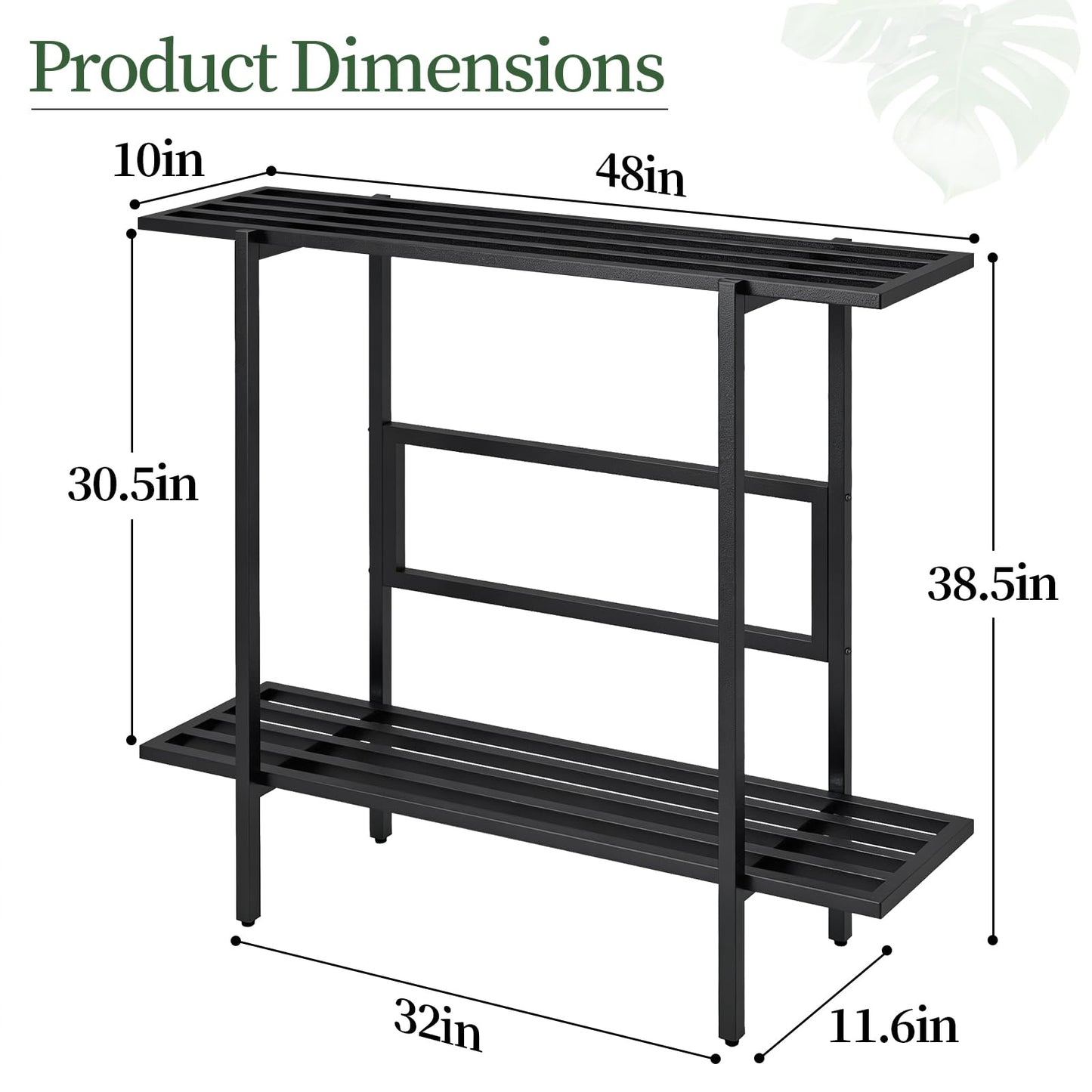 LLAXERGU Heavy Duty Plant Stand Outdoor Indoor, Large Metal Plant Stand 48" L x 10" W x 38" H Outdoor Plant Stands 2-Tier Flower Pot Stand 500 LBS Capacity for Patio Garden