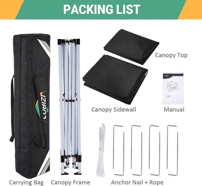 COBIZI 10x10 Pop Up Canopy Tent with 4 Sidewalls Party Tents Waterproof UPF 50+ Commercial Instant Outdoor Events Tent for Parties Markets Backyard, Ropes（10 x 10 ft Black