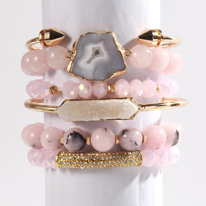 Yomisa 6PCS Natural Boho Beaded Bracelets Bangle for Women,Healing Turquoise Tiger eyes Agate Crystal Gemstone Stone Diamond Chakra Multi Wrap Bohemian Handmade Jewelry Beads Stretch Bracelet Set