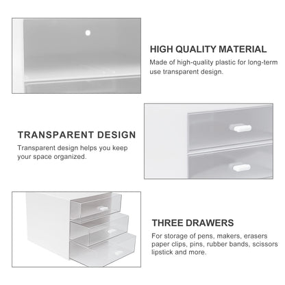 Zuiaso Desk Organizer with Drawer, Desk Storage Box, Plastic Office Stationery Supplies Organizers, Desktop Organizer for Office School Home (3 drawer, White)