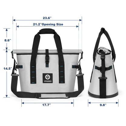 Vogano 40 Can Soft Cooler Bag - Insulated Leak-Proof Large Cooler Bag with Roll-Top Waterproof Seal | Portable Ice Chest for Camping, Beach, Travel, Picnics | 24HR Cold Retention (Gray)