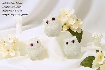 LAIDANLA Clear Quartz 2.4" Owl Statue Natural Healing Crystal Cute Owl Animal Figurine Pocket Sculpture Reiki Spiritual Energy Gemstone Home Office Room Desk Decor Gifts for Women Men