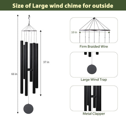 Afirst 66" Extra Large Wind Chimes, Deep Tone Wind Chimes Outdoor with 6 Metal Tubes, Memorial Wind Chime for Patio Balcony Garden Home Decor