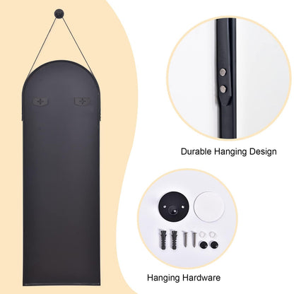 Dewfig 16"x48" Hanging Mirror with Leather Strap,Arched Full Length Mirror with Aluminum Frame Wall-Mounted Hanging Mirrors for Bathroom Vanity Living Room Bedroom Entryway Décor, Black