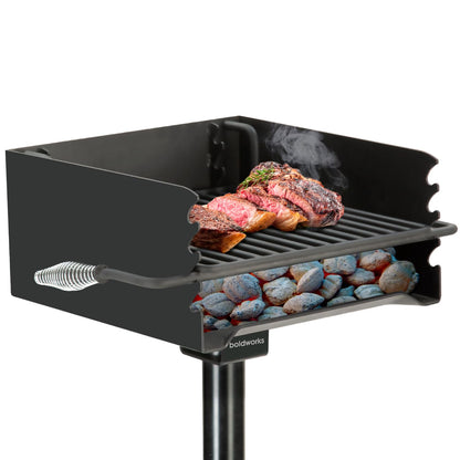 Park Grill Park Style Charcoal Grill In Ground Heavy Duty for Commercial and Outdoor Cooking Rustproof and 360 Degree Swivel 16x16 Inch