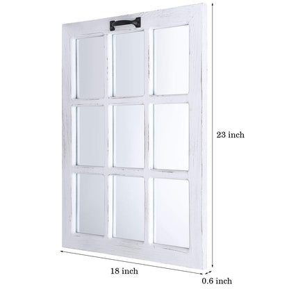 LOSOUR Decorative Wall Mirror-Distressed Wood Windowpane Mirror- Farmhouse Mirrors for Wall with Hanging Hardware for Bedroom Living Room Bathroom Kitchen (１, 18Wx23L)
