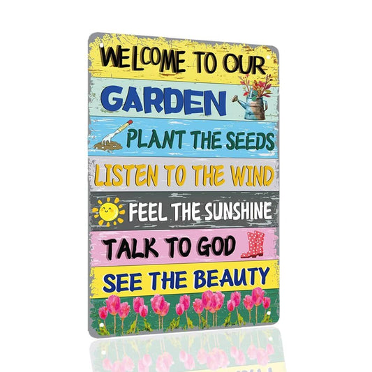 Vintage "Welcome to Our Garden" Sign - 8x12 inches Decor Sign for Outdoor Use, Perfect for Home, Patio, Porch, Backyard, and Garden Decor