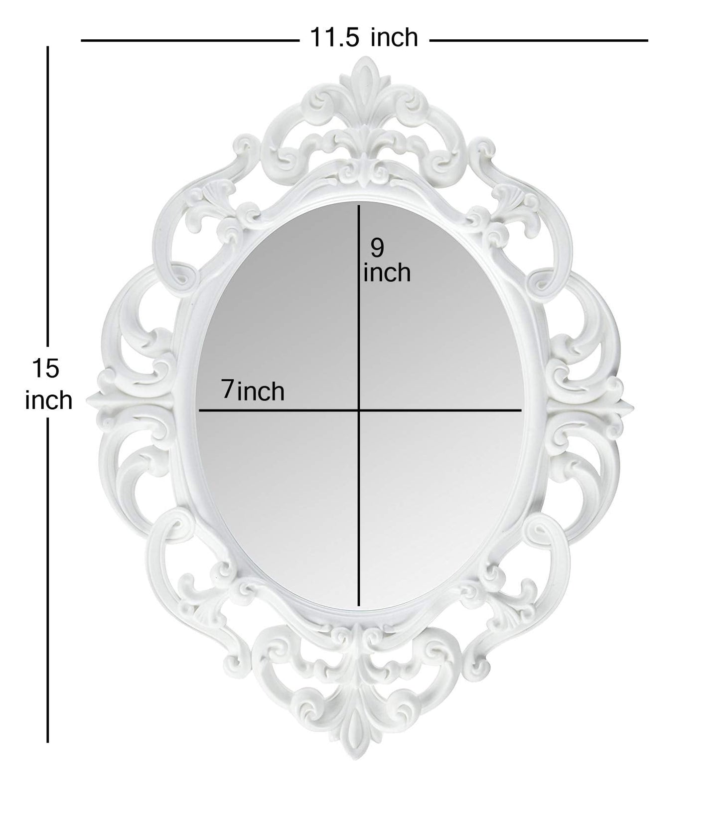Kole Imports Oval Vintage Wall Mirror, White, 11.5 x 15 Inch