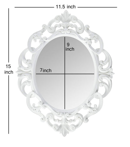 Kole Imports Oval Vintage Wall Mirror, White, 11.5 x 15 Inch