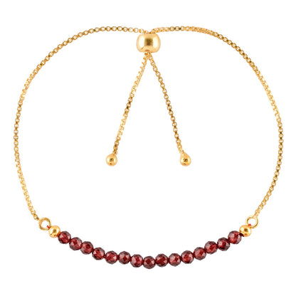 InfinityGemsArt Garnet Bracelets For Women, January Birthstone Jewelry, Micro Red Beads Beaded Stone Bolo Slider Crystals Gemstones Bracelet, 14K Gold Plated Adjustable Chain, Valentines Gifts For Her